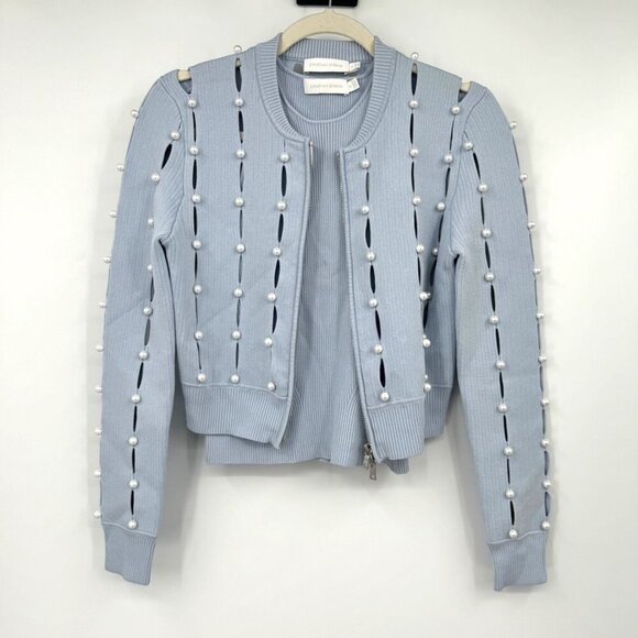 Jonathan Simkhai Blue  Samia Compac Rib Cardigan and matching tank woman’s small - Picture 1 of 15